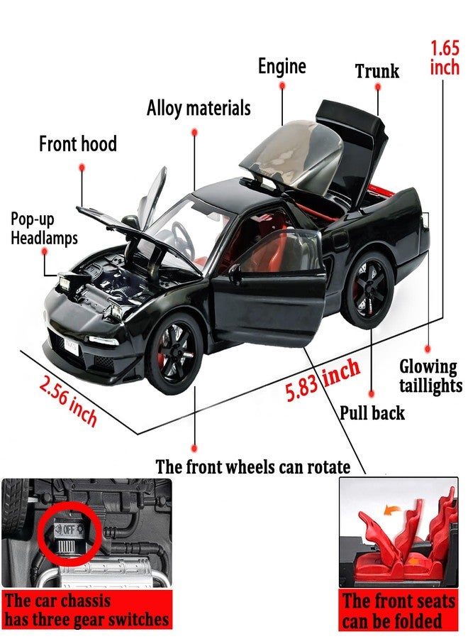 ERBADIHAGO Toy Cars Compatible for 1990 NSX NA1 1/32 Metal Model Car Pull Back Car Toys with Light and Sound Toys Car Collectible Model for Children Age 3 + Year Old (Black) - Image 5